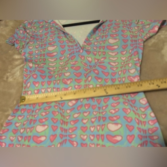 ASYOU Polo Mini Dress Hearts Pink Blue “Made In UK” Likely US Size 00 Cap Sleeve - Picture 4 of 7